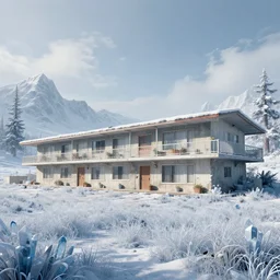 a beautiful photorealistic highly detailed motel architecture nature by denise scott brown, meadow crystal tundra vice city bioshock apocalyptic myst assassin's creed, archdaily, wallpaper, highly detailed, trending on artstation.