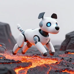 a robot dog jumping in a sea of lava