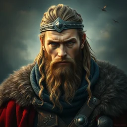 portrait of a handsome young viking, art by denys tsiperko and bogdan rezunenko and franz xaver kosler, hyperrealism, fantasy art