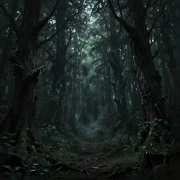 An evil forest, gothic, dark atmosphere, ominous, matte painting, highly detailed, surreal, artstation