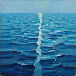 painting titled sea of sea of seas inbetween, painted by emi kuraya, fractured futurism oil painting canvas colors