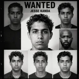 identikit picture composite of a criminal, very contrasted b & w, low detail, wanted, by jesse kanda