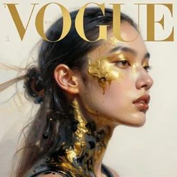 3 d, close - up, fashion model, liquid gold, liquid black ink, morning, sun rays, vogue cover style, poster art, hyper detail, intricate oil painting, multiple exposure, morning mood, 3 d, by tooth wu and wlop and beeple and greg rutkowski