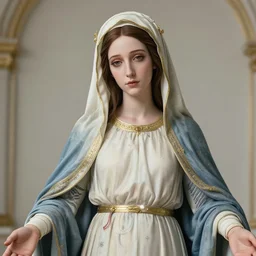 a highly detailed and realistic photo of the virgin mary cosplay, tattooed body, artstation, 4 k, correctly anatomy, good light