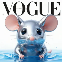 3 d, close - up, frown fashion model rat ears, liquid metal and blue water, vogue cover style, poster art, hyper detail, intricate oil painting, multiple exposure, deep blue mood, 3 d by tooth wu and wlop and beeple and greg rutkowski