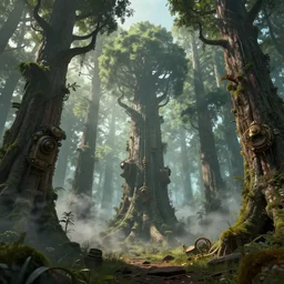 a forest of steam driven trees, steampunk, 8 k, unreal engine, trending on artstation,