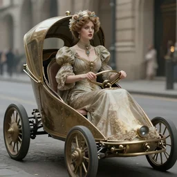futuristic victorian woman in a chariot car hybrid, retrofuturism, beautiful, highly detailed