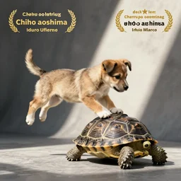 puppy jumping over turtle, by chiho aoshima