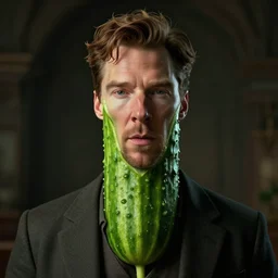 hyperrealistic film still of benedict cumberbatch disguised as a cucumber, vegetable, stunning 3 d render, inspired by istvan sandorfi & greg rutkowski & unreal engine, perfect symmetry, dim volumetric cinematic lighting, 8 k octane comprehensive render, extremely hyper - detailed, incredibly lifelike attributes, intricate, real flesh texture, masterpiece, artstation, stunning,