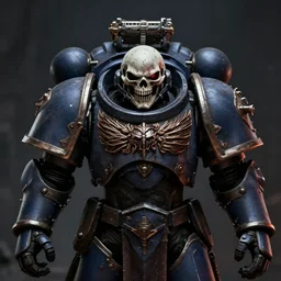 warhammer space marine, skull helmet, terrifying, grimdark, horror, war, photorealistic, front view, symmetrical, artstation, dark souls style