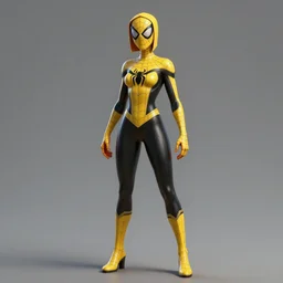 full body character turnaround of a woman in an orb weaver inspired costume, character sheet, matte painting, spiderman!!, spiderwoman!!, john singer sargent, good value control, highly detailed portrait, character turnaround, digital painting, concept art, sharp focus, smooth, 3 d model, illustration, yellow and black color scheme