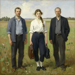 Solomon Joseph Solomon and Richard Schmid and Jeremy Lipking painting full length portrait painting of a young woman going to work in the field