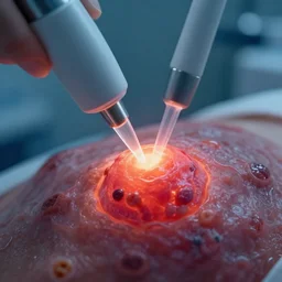 a close up shot of a tumor being obliterated by a laser beam