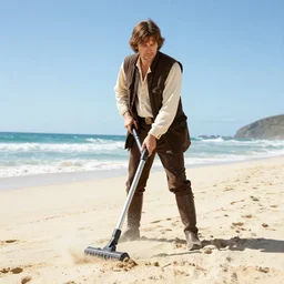 Anakin skywalker vacuuming the beach to remove the sand