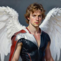 a portrait of aaron taylor johnson as angel quicksilver, a photorealistic painting by mandy jurgens, trending on artstation, photorealism, detailed painting, behance hd, hyper realism