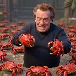 HD detailed Danny Devito fighting an army of small red crabs