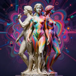 full body statue of Emma Watson by Jean-Baptiste Carpeaux and Luo Li Rong and Michael James Talbot, all body, perfect symmetrical face, colorful, psychedelic psychedelic psychedelic colors, fresh rainbow bodypainting, synthwave, in full growth, elegant, realistic, 8K, female full-skin figure, hyperrealism, subsurface scattering, raytracing, rim light, Octane Render, Redshift, Zbrush, H R Giger, Zdzisław Beksiński, complex psychedelic glitch background