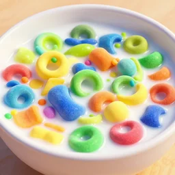 bowl of fruit loops in milk, high realism, high detail, stylized, pixar, octane render
