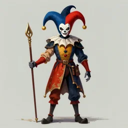 medieval jester, colorful, sinister, digital art,