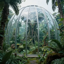 epic alien jungle by zdzisław beksinski, greg rutkowski inside a giant glass biodome by zaha hadid