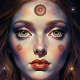 close up sci - fi hippie poster art simon stalenhag cosmic eyes, cosmic universe skin, elegant, highly detailed, centered, digital painting, concept art, smooth, sharp focus, illustration, artgerm, tomasz alen kopera, peter mohrbacher, donato giancola, joseph christian leyendecker, wlop, frank frazetta