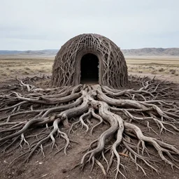 photo of a stargate by marc adamus, land art made of gnarled tree roots by jaehyo lee