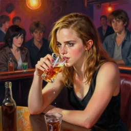 highly detailed painting of emma watson drunk in a club, stephen bliss, 8 k, by greg rutkowski, loish, rhads, artgerm, ferdinand knab, makoto shinkai and lois van baarle, ilya kuvshinov, rossdraws, global illumination, radiant light, detailed and intricate environment