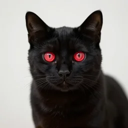 a black cat with completely red eyes