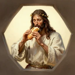 hexa - armed jesus eating baguette