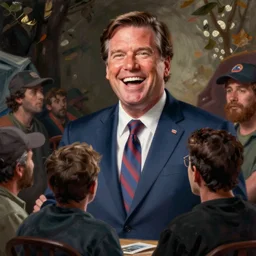 cartoon of ron desantis laughing at homeless people by neo rausch