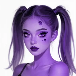 Purple woman purple skin with 5 spider eyes and side pigtails, beautiful cute amazing illustration art portrait