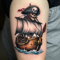 A pirate ship tattoo design in the design of Dmitriy Samohin