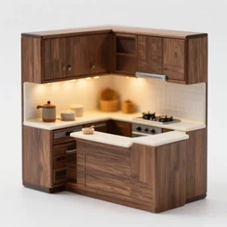 lights off, extreme dof, miniature, wenge wood, kitchen
