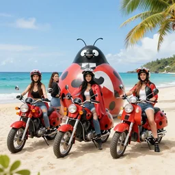 ladybird biker gang on a beach holiday