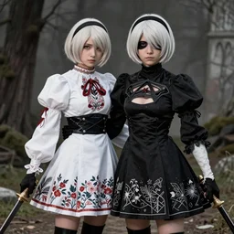 a 2 from nier : automata wearing ukrainian national dress