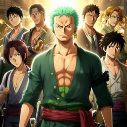 highly detailed vfx portrait of roronoa zoro, stephen bliss, greg rutkowski, loish, rhads, beeple, makoto shinkai, tom bagshaw, alphonse mucha, sharp focus, art by artgerm and greg rutkowski, stanley kubrick, backlit, harsh overhead sunlight,