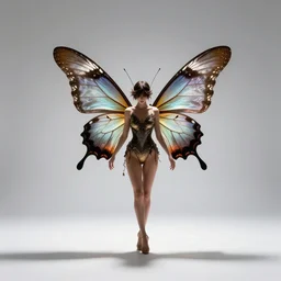 dashing fairy with butterfly wings, cinematic studio photo, full body, standing, isolated on a pure white background, centered, whole figure in frame, sharp focus, studio lighting
