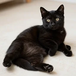 black kitten! laying on it ‘ s back showing it ‘ s fluffy belly while looking at the camera!, photorealistic, anatomically correct, sharp focus, 4 k, beautiful,