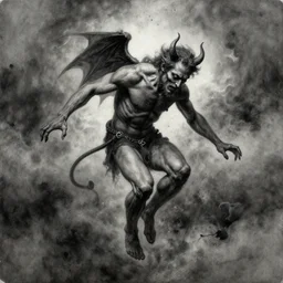 the devil being cast down from heaven charcoal and water color masterpiece painting, hyperrealism, 4 k