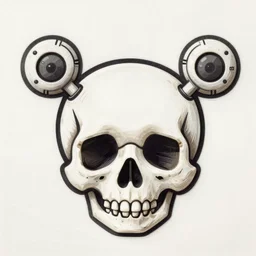 Woodcut portrait of a beautiful cute skull with robot ears by falling into the stars greg rutkowski, 4k, intricate details