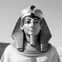 mesopotamian royalty face photo black and white wide angle lense