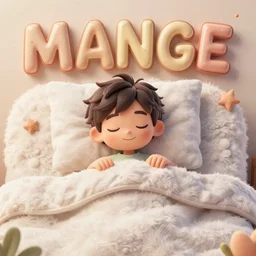 mange front cover, boy waking up in fluffy bed, 3 d post vfx