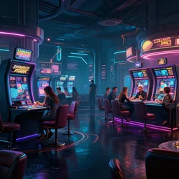 photo environement cyberpunk casino : 4, 4 k rtx hdr volume light concept studio matte painting environement digital illustration style cyberpunk 2 0 7 7 artstation artur tarnowski, mihai muscan, marcin tomalak, marta leydy, marcin stepien, charlotte hughes, zuzanna dabrowa neon bioluminiscence