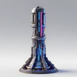3 d sculpt environment building prop, star citizen, halo, mass effect, elysium, the expanse, high tech industrial, artstation unreal of a technological device in the shape of an industrial cylindrical segmented stacked tower vertical neon
