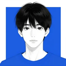 a blue picture of a young man, black and white hair color, by rinotuna in artstation,