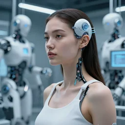 the most amazing dream you ever had about beautiful woman transhumanism artificial intelligence singularity, robot factory, hyper realistic, concept art, intricate, hyper detailed, smooth, syd mead, high contrast, neon, volumetric lighting, octane, raytrace, moebius, snowcrash