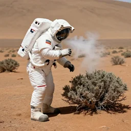 first astronaut to walk on Mars taking a piss on a Martian shrub