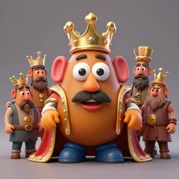 the potato king appears before his subjects in all his glory, concept art, blender, googly eyes.
