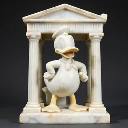 an antique marble statue of donald duck, greek temple, statue