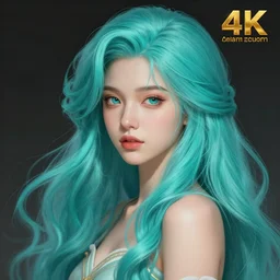beautiful girl with long turqoise hair, cute, intricate, highly detailed, digital painting, trending on artstation, concept art, smooth, sharp focus, illustration, unreal engine 5, 8 k, art by artgerm and alphonse mucha